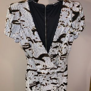 Plunge neck sequin mini dress